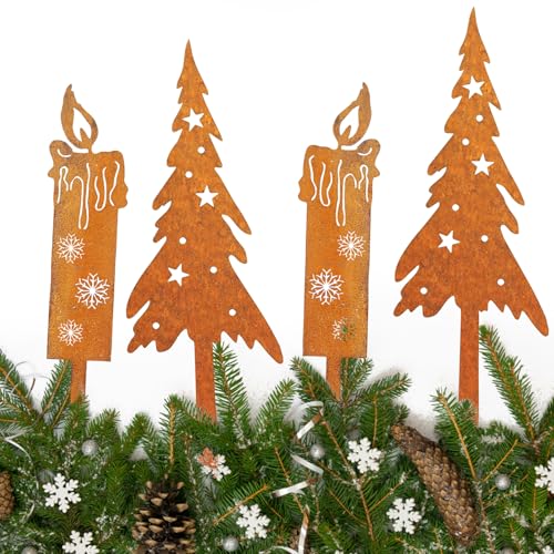 4 Stück Rost Deko Weihnachten, Gartenstecker, Weihnachten Deko,...