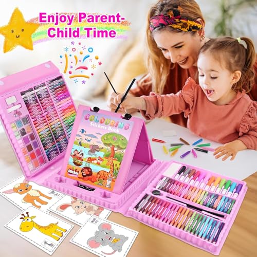 Image of 208 pcs Art Set & Colour Set Kit for Kids - Complete Drawing Kit with Crayons, Markers, Pencils - Ideal Colors Set for Kids - Creative Colour Set for Drawing & Sketching