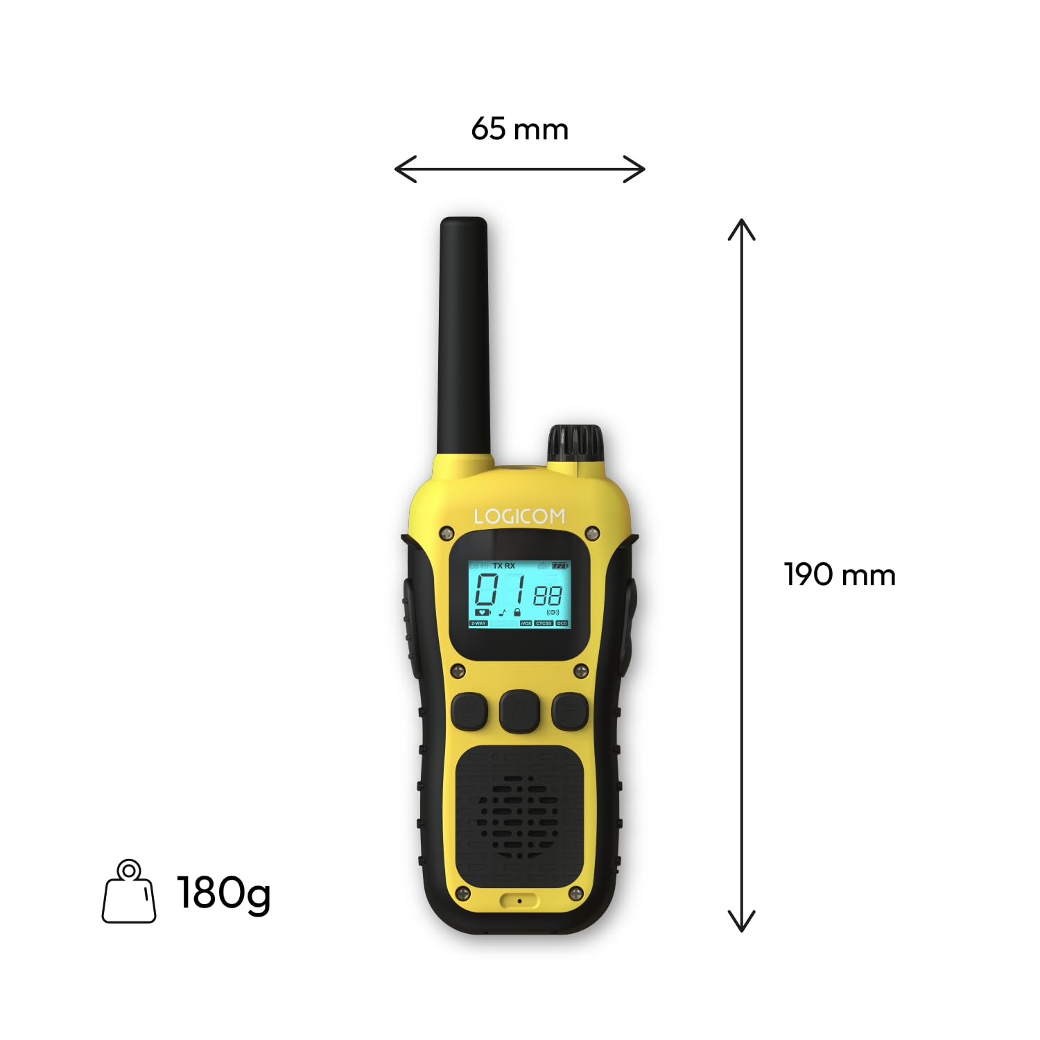 Logicom - Adventure Walkie-Talkie PMR446 IP54 Portata 10 km autonomia 20h schermo LCD USB-C Torcia VOX Vivavoce 16 canali Batteria 1000 mAh Confezione da 2 radio