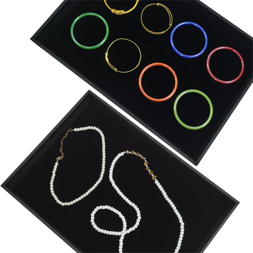 Lot de 2 plateaux de rangement empilables en velours noir - 35 x 24 x 3 cm (L x l x H)