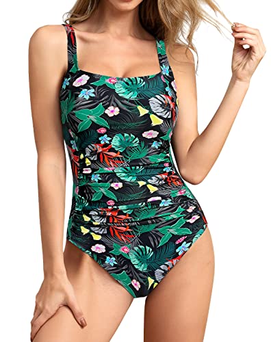 Image of Upopby Women's Vintage Padded Push up One Piece Swimsuits Tummy Control Bathing Suits Plus Size Swimwear