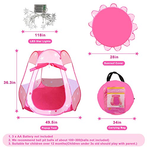 Pop Up Princess Tent With Colorful Star Lights For 1 2 3 Year Old Birthday Gift, 12-18 Months Baby Girl Toys, Foldable Ball Pit With Carrying Bag, Indoor&Outdoor Play Tent For Kids #TOP6