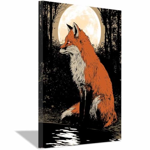 Toile renard rouge pleine lune cadre 20x30 cm multicolore salon