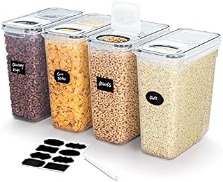 Lifewit 4pcs Cereal Storage Containers with Flip-Top Lids, 5.5L Airtight Food Storage Canister Sets with Label Stickers for Kitchen Pantry Counter Organization, Oats, Flour, Sugar