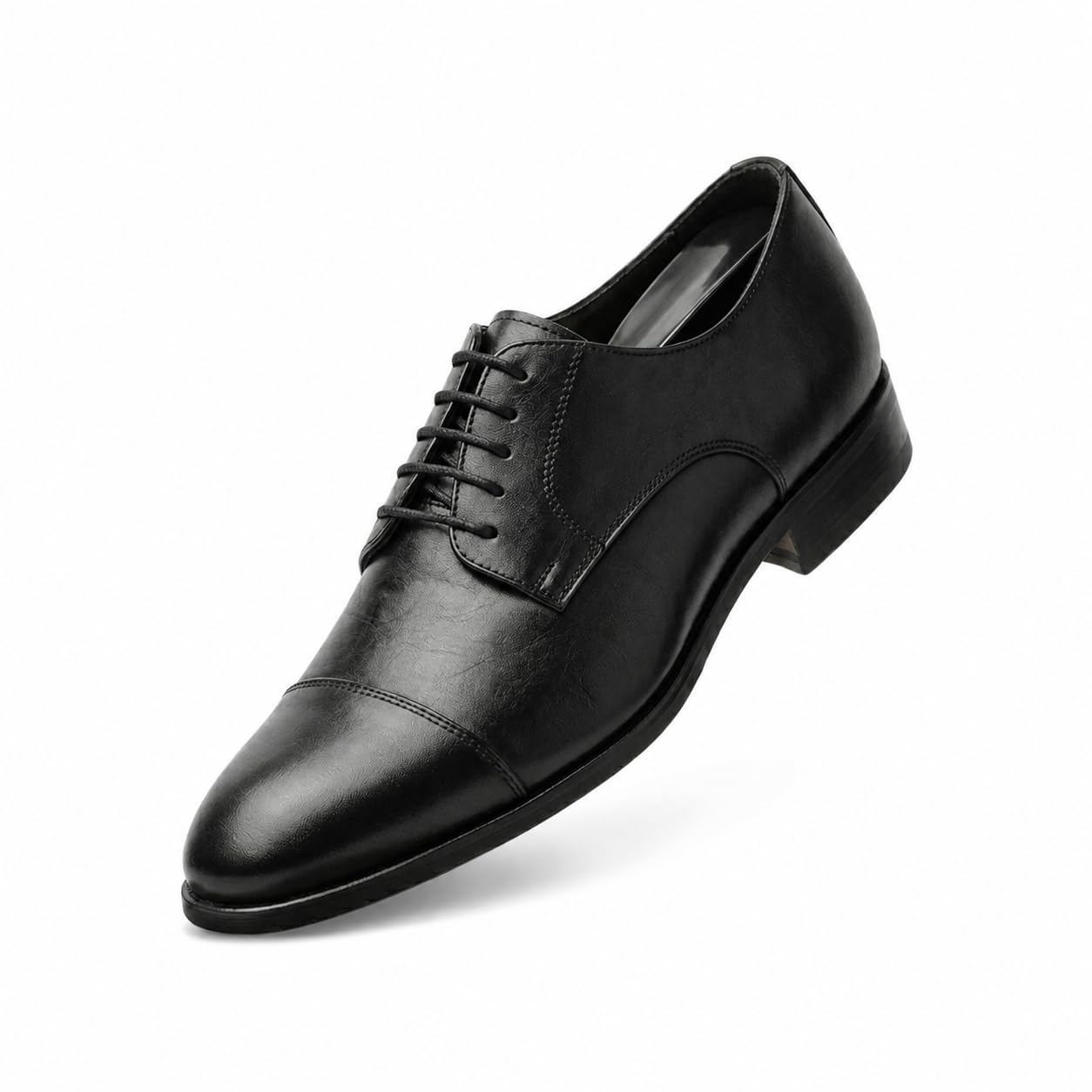 Men's Premium Genuine Leather Lace-Up Cap-Toe Oxford Shoes | Elegant Formal Derby Shoes with Cushioned Comfort, Suede Lining and Anti-Slip Composite Sole (Black)-image-10