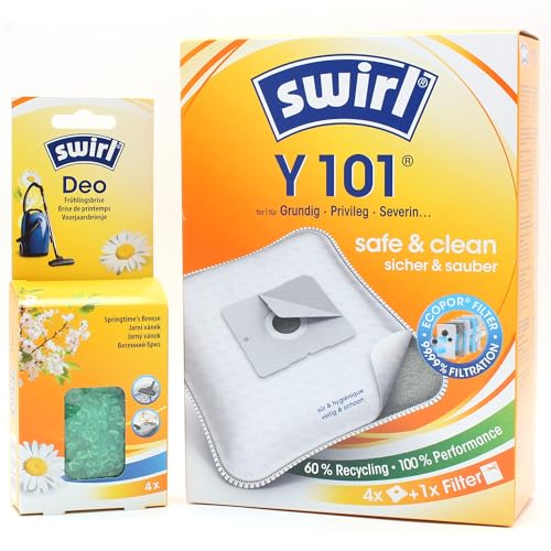 PakTrade 4 Staubsaugerbeutel + Deo-Perlen kompatibel mit Clean Maxx Duo Express JC611-200 | kompatibel mit Swirl Y101 - Y 101 | 4 Beutel, Lufterfrischer, Zubehör, Ersatzteile