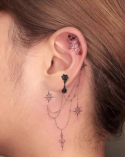 COCHARM 3Pcs Black Red Halloween Cartilage Stud Earrings Flat Back 16g Dangling Spider Web Helix Cartilage Piercing Jewelry Internally Threaded 16g 8mm Stainless Steel Ear Stud2