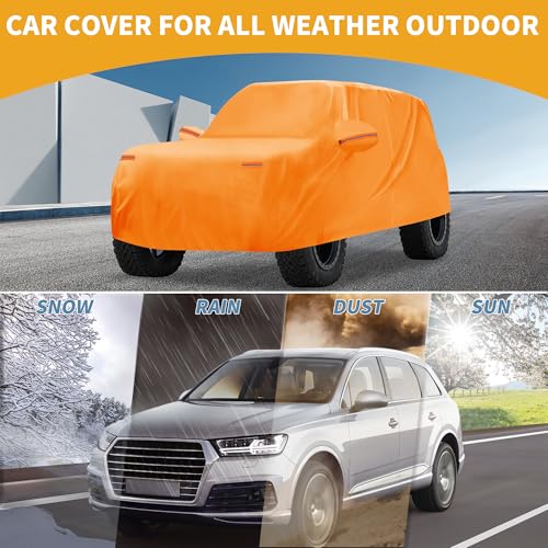 Image of Car Cover Waterproof All Weather Automotive Outdoor Anti-UV Full Exterior Cover for Ford Bronco 4DR 210D-PU Orange with Left Side Zippers
