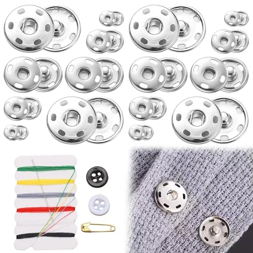 Lot de 16 paires de boutons-pression à coudre - En métal - Avec kit de couture - Pour portefeuille, sac à main, vêtements, chemisiers, réparation de...