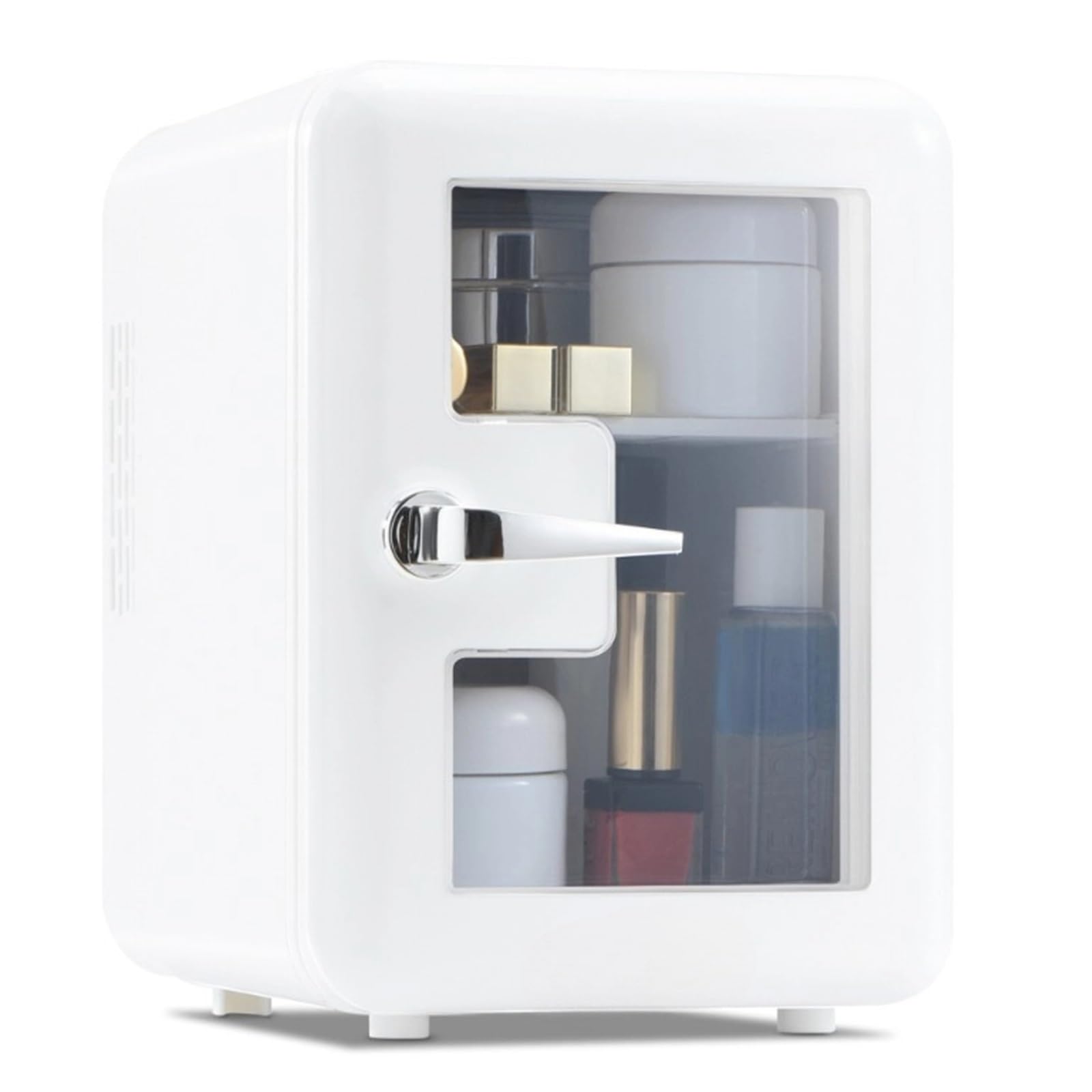 Mini refrigerador portátil Multifuncional de 4 l/6 latas, silencioso, con Ventana Visible, for Maquillaje y Cuidado de la Piel.(White)