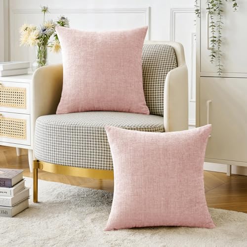 Image of MIULEE Pack of 2 Couch Valentines Throw Pillow Covers 18x18 Inch Soft Spring Pink Chenille Pillow Covers for Sofa Living Room Solid Dyed Pillow Cases