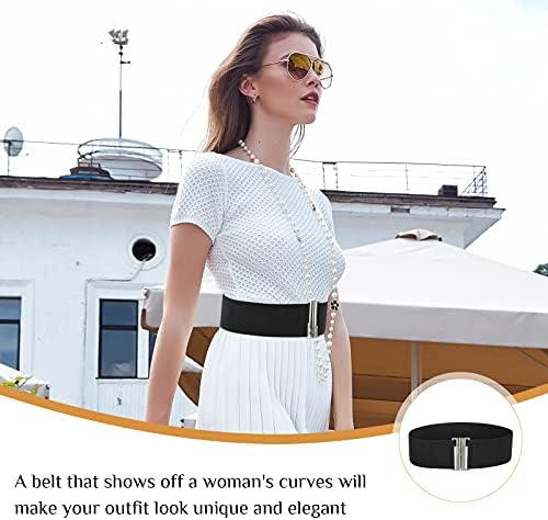 Women Wide Elasticated Waist Belt Vintage Stretch Elastic Belt Retro Stretchy Wide Belt Cinch Belt with Metal Buckle