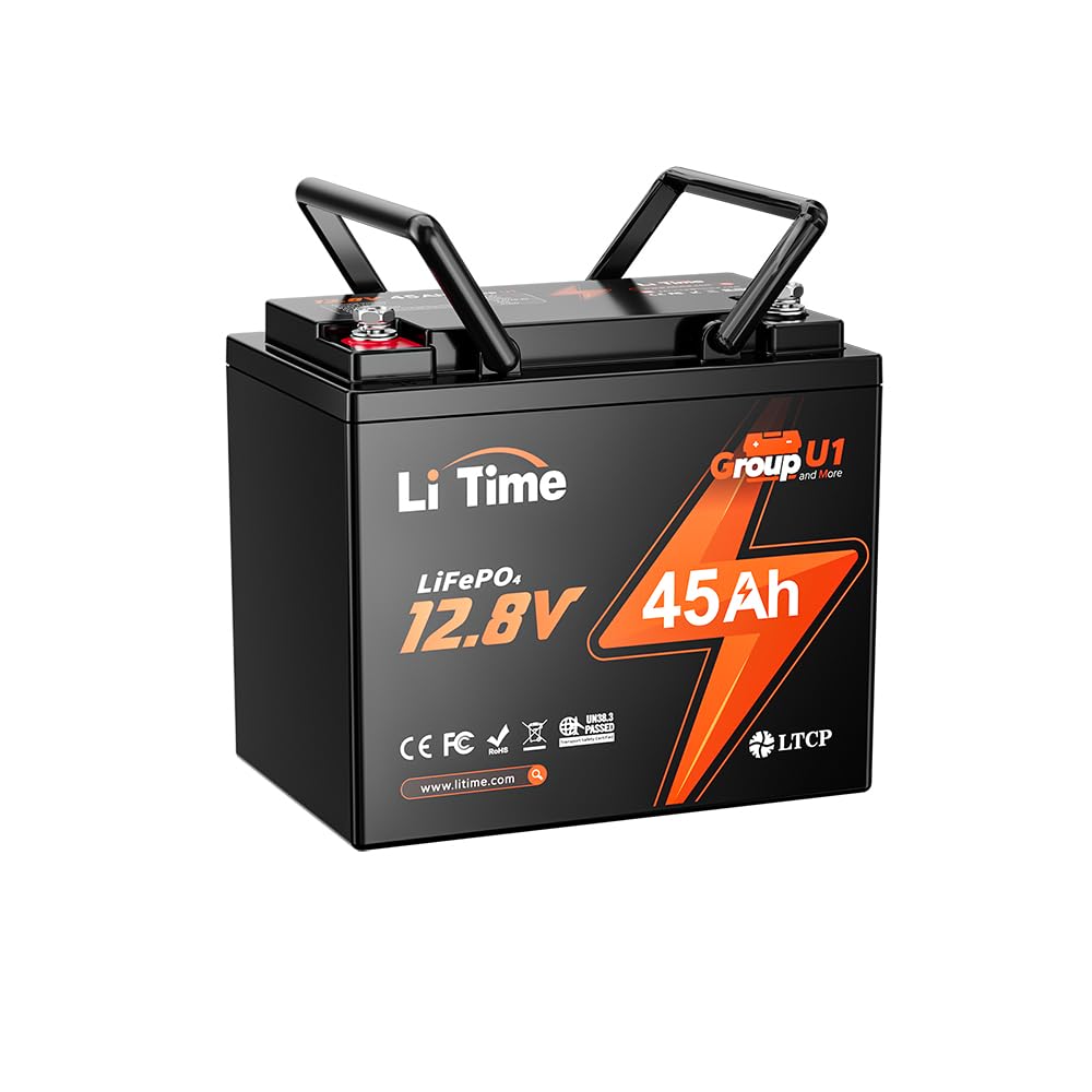 LiTime 12V 45Ah Group U1 LiFePO4 Battery, Low-Temp Protection, Built-in 45A BMS Wheelchair Lithium Battery, 576Wh Energy for Jazzy Select 6 Electric Wheelchair, Mobility Scooter, Trolling Motor
