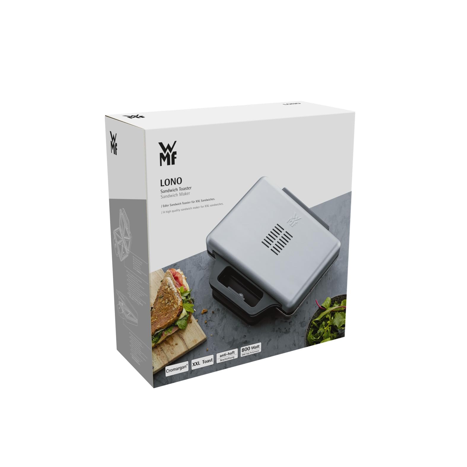 WMF Lono Sandwich Maker, Sandwichtoaster für 2 Toasts, Edelstahl matt