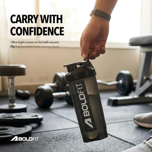 Image of Boldfit Gym Typhoon Shaker Bottle 100% Leakproof Guarantee Sipper Bottle Ideal For Proteins, Pre-Workout And BCAAS, BPA Free Material - Classic Black 700ml