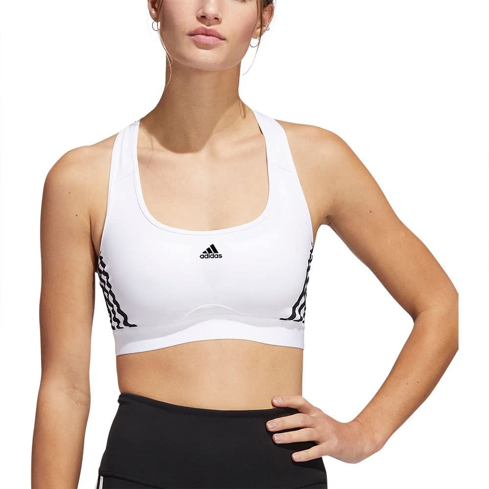 adidas Women's Powerreact Training Medium-Support 3-Stripes Bra 2XL A-C WHITE/BLACK