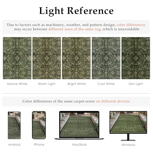 9x12 Washable Area Rug Dark Green Vintage Distressed Living Room Bedroom Large Throw Rug Non Slip Low Pile Soft Accent Indoor Floor Carpet for Dining Room Office Entryway Kitchen