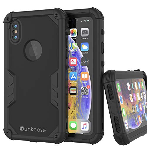 Punkcase iPhone XS Max Waterproof Case [Navy Seal Extreme Series] [Slim Fit] [IP68 Certified] [Shockproof] [Dirtproof] [Snowproof] 360 Full Body Armor Cover Compatible With Apple iPhone XS Max [Black]