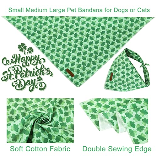 Image of St. Patrick's Day Dog Bandana, Shamrock Triangle Bid Scarf for Small /Medium Dogs, Cotton Kerchief - Green Shamrock Spring Bandana for Girls, Boys or Cats