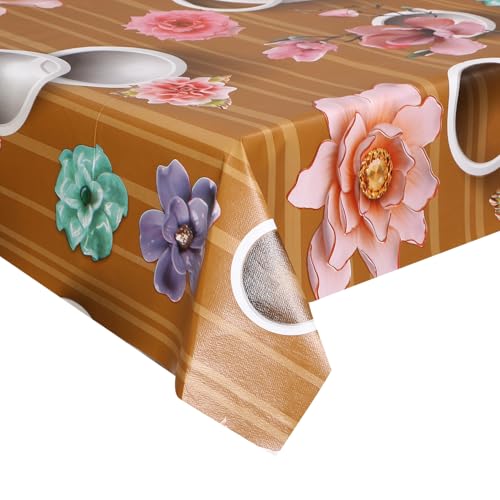 Image of Dakshya Industirs PVC Waterproof Table Cover 36x54 Inch Floral Printed Center Table Cover Washable Plastic Table Sheet Oilproof Dining Table Cover for Coffee Table Living Room Home (Floral Touch)