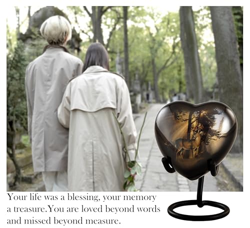 Image of Gone Hunting Deer Heart Keepsake Urn with Sunrays - Majestic Buck Sharing Urn - Handcrafted Mini Memorial Cremation Urn for Human Ashes with Display Stand & Velvet Box (Heart Keepsake)