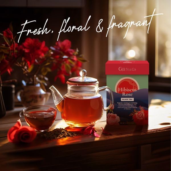 Miniatura 2 de Gya Tea Co Té negro de rosa de hibisco, hojas sueltas, té de hibisco, té de rosa con cafeína, té negro de hibisco 100% natural sin ingredientes