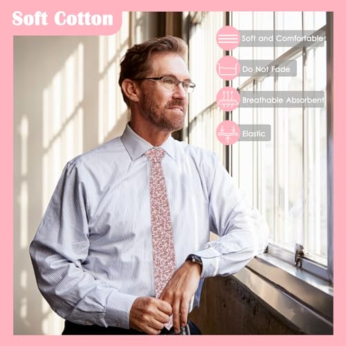 Image of Mantieqingway Men Skinny Tie Cotton Floral Necktie for Wedding Groomsmen Tie