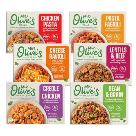 Miss Olive’s Ready Meals Variety Pack (6 Pack) – Microwave Ready to Eat Meals, Lower Sodium Shelf-Stable Lunch & Dinner Bundle