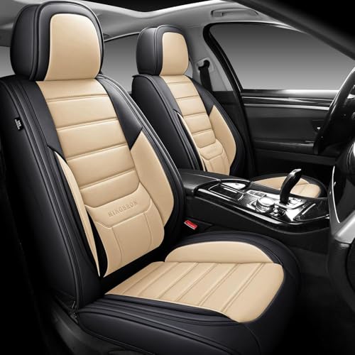 Image of MINGBRON Seat Covers, Car Seat Covers Front Seats, Car Seat Cover, Car Seat Protector Waterproof, Car Seat Cushion Nappa Leather, Beige Seat Covers Carseat Cover Universal Fit for Most Cars