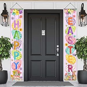 Easter Porch Banner Bunny Egg Rabbit Daisy Party Front Door Sign Wall Hanging Spring Decorations and Supplies for Home Office Farmhouse Holiday Decor