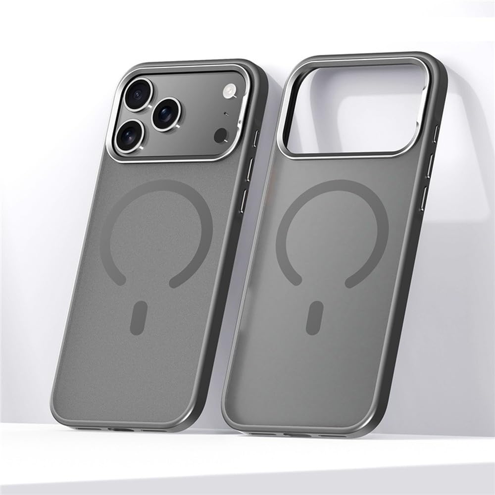 Funda de Lujo con Marco de aleación Mate para iPhone 17 Air 17 Pro 17 Pro MAX, Cubierta rígida magnética híbrida translúcida a Prueba de Golpes, Gris, para iPhone 17
