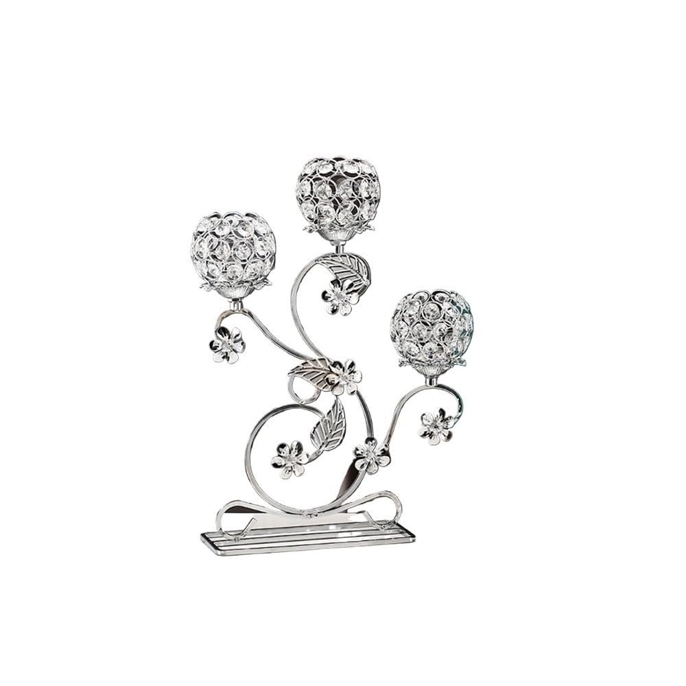 AD-BCrbgen Crystal Candelabra Tea Light Holder Elegant Living Room Ornament Table Decor Centrepiece Accessory Candle Holder(Silver)