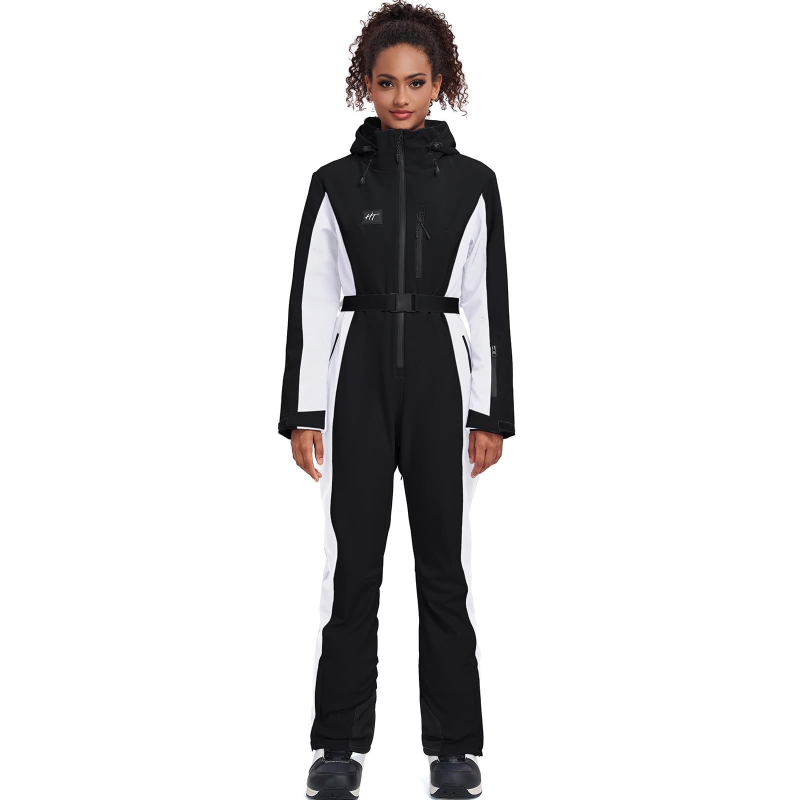 HOTIAN Combinaison de ski pour femme - Une pièce - Pour l'hiver - Chaude - Neige - Coupe-vent - Imperméable - Pour l'extérieur - Avec capuche - Combinaison de neige épaisse