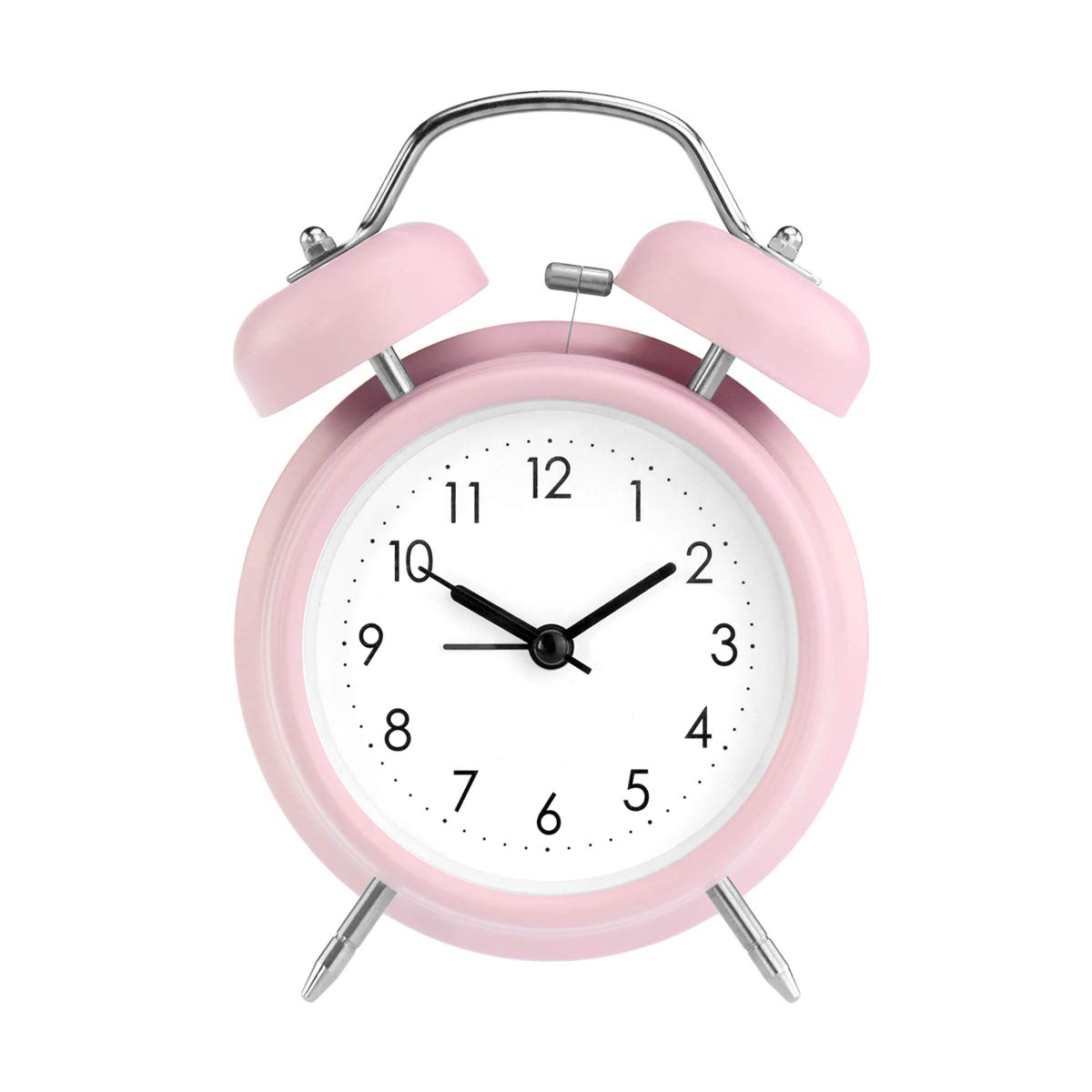 PILIFE 5" Non-ticking Vintage Classic Bedside/Analogue Alarm Clock with Backlight, Battery Operated Travel Clock, Round and Loud Twin Bell Alarm Clock-Pink