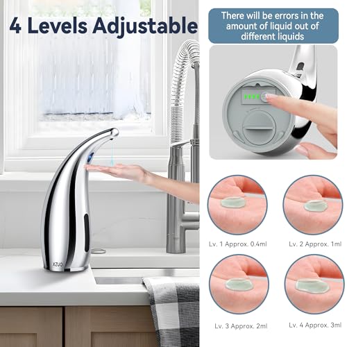 Image of Automatic Soap Dispenser, Plastic Material for Bathroom & Kitchen | 4-Level Adjustable Touchless Hand Soap Dispenser ,10oz /300ml Battery Operated Electric Dispenser, Silver Soap Dispenser
