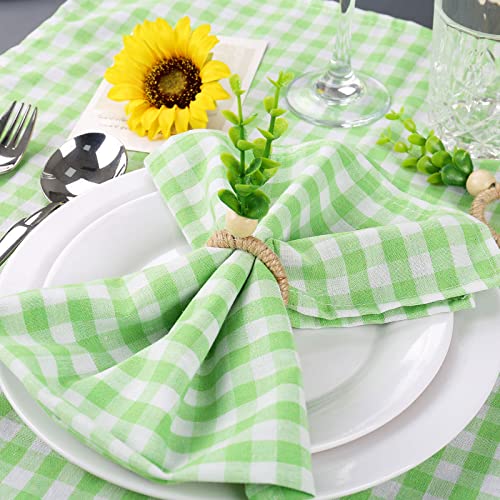 Buffalo Plaid Cloth Napkins Set Of 6, 18 X18 Inches Green White Cotton Washable Table Napkins, Reusable Gingham Cloth Dinner Napkins For Weeding, Parties, Thanksgiving, Christmas, Kitchen Dining #TOP2