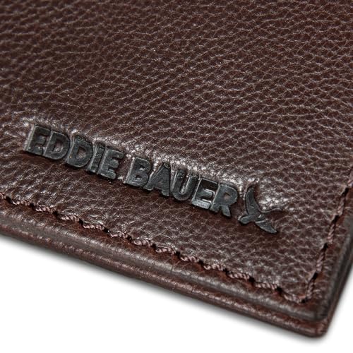 Eddie Bauer Signature Logo Leather Bifold Money Clip Wallet with 3 Card Slots and RFID Protection - Brown3