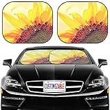 MSD Car Sun Shade Windshield Sunshade Universal Fit 2 Pack, Block Sun Glare, UV and Heat, Protect Car Interior, Image ID: 34972243 Vintage Look at Sunflower in a Field Under Cloudy Sky