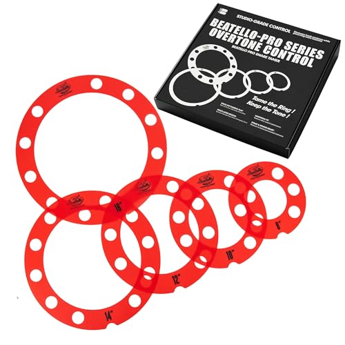 Beatello 5 Pack Drum Dampening Ring Set, Low-End Control Universal 8-16" Tom/Snare Overtone Control Rings, Reduce Ringing & Enhance Warmth, 7 Colors (Red)