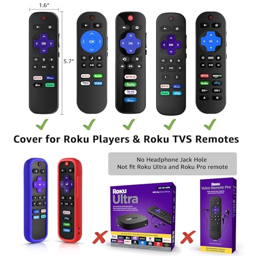 Image of 2 Pack Silicone Remote Case for Roku TV, Compatible with Roku Brands, Red and Dark Blue