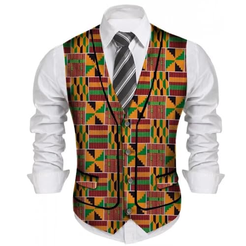 XIAOHUAGUA Mens Suit Vests African Clothing Bazin Riche Print Top Vest African Slim Fit Business Wedding Blazer Vest
