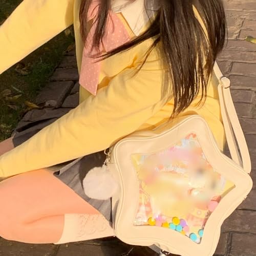 Star Shape Ita Bag Pins Display Crossbody Bag PU Leather Backpack Y2k Aesthetic Cute Handbag (Pink)4