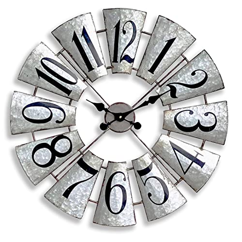 JUMBO DECOR - Reloj de pared de metal galvanizado para molino de viento, reloj de pared...