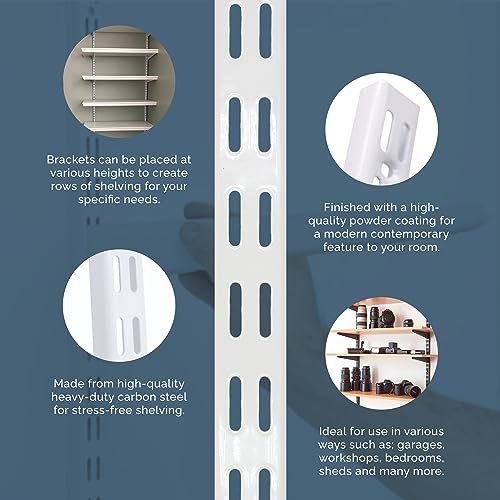 EAI Twin Slot Wall Mounted Upright Shelving - Pack of 2, White, 430mm | Strong, Heavy Duty Steel Shelf | For Shed, Garage, Indoor Storage | Easy To Install Rack 6 EAI Twin Slot Wall Mounted Upright Shelving - Pack of 2, White, 430mm | Strong, Heavy Duty Steel Shelf | For Shed, Garage, Indoor Storage | Easy To Install Rack - Image 6