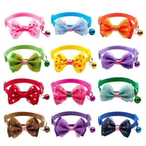 Image of Cat Collars I Color Full with Bell and I Bow Kitten and Small Dogs I Soft Adjustable Collar Safe I Solid and Protection for I Cats and Puppies Cute with Bow Design I (Color May Vary) (Blue)