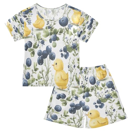 senya Flower Chicken Blueberry Summer Pajamas Set Short Cotton Sleepwear 2 Piece