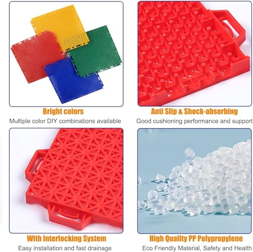 Piastrelle per pavimenti per esterni Piastrelle for campi da basket, piastrelle modulari ad incastro, piastrelle for campi sportivi fai da te for campi da badminton for interni ed esterni(Red) - 7
