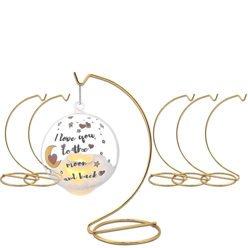 BANBERRY DESIGNS Gold Ornament Christmas Display Stands - Jewelry - Terrarium Displayer - Smooth Brass Metal - 7 Inches High Inside Hanging Height of