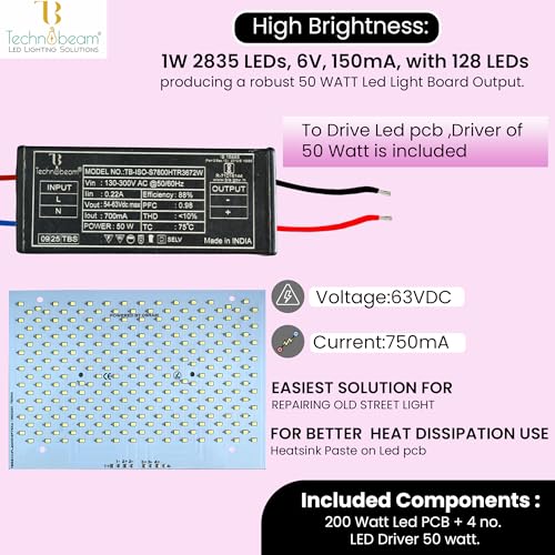 Image of Technobeam 200W LED PCB with Driver for Repair | 256LED, 63V 700mA | Aluminum Plate Base | Waterproof & Durable | Ideal for Flood Light and Street Light