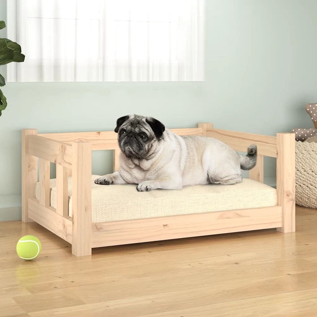 Cuccia per cani in legno di pino massiccio, 65,5 x 50,5 x 28 cm, rettangolare, con pareti laterali di sostegno, comodo divano per cani e lettini, ideale per cuccioli, anziani, adatto agli